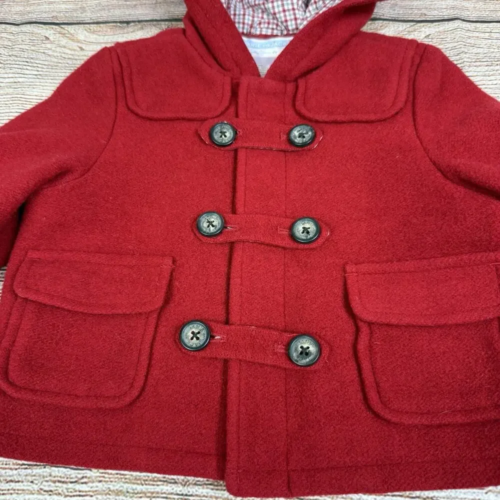Janie And Jack Layette Red Wool Blend Pea Coat Baby 0-6 Months Unisex Hooded